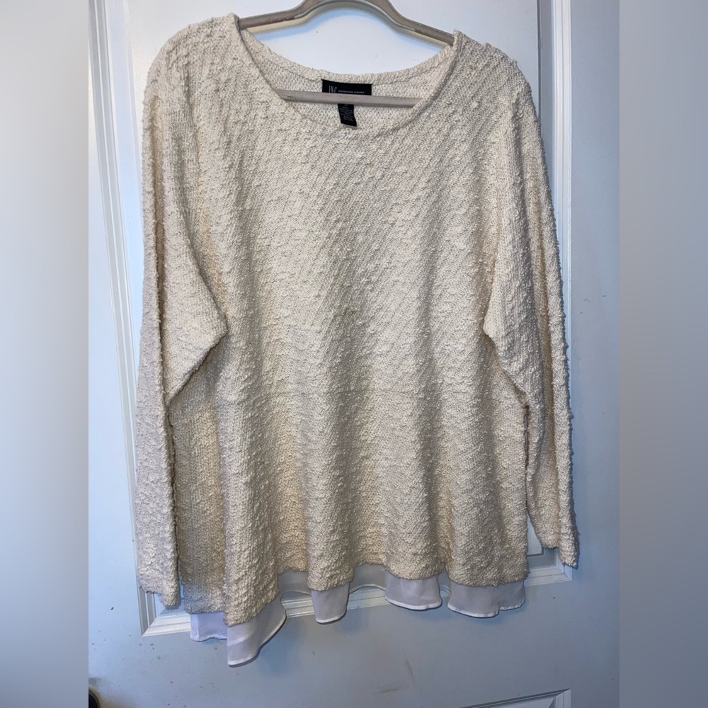 INC International Concepts Cream Textured Long Sleeve Sweatshirt